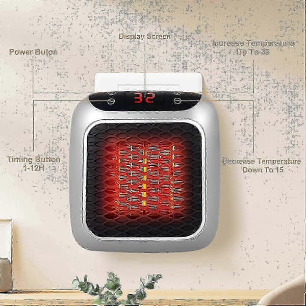 Portable 800W Ceramic Heater with Remote Control, Timer, LED Display & 2 Heat Settings