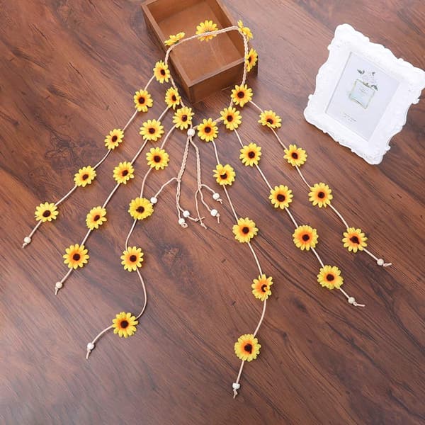 Blomsterkrans - Solsikker Perler Justerbart Blomsterhodeplagg Hårtilbehør Yellow