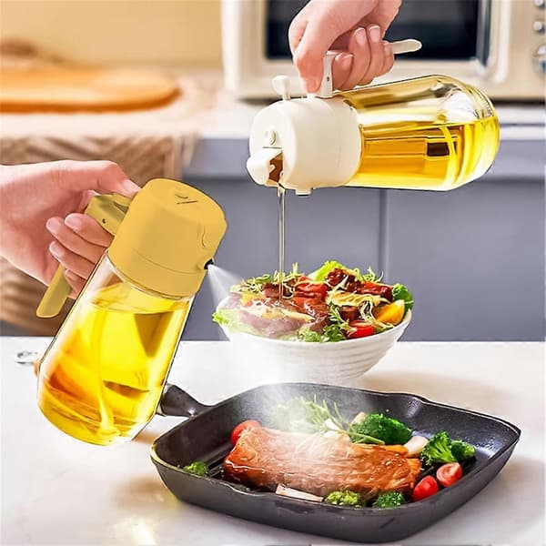 Glas olivenoliesprøjte til madlavning – 2 i 1 olivenoliedispenserflaske til køkkengadgets og airfryer-tilbehør, salat, grill Black