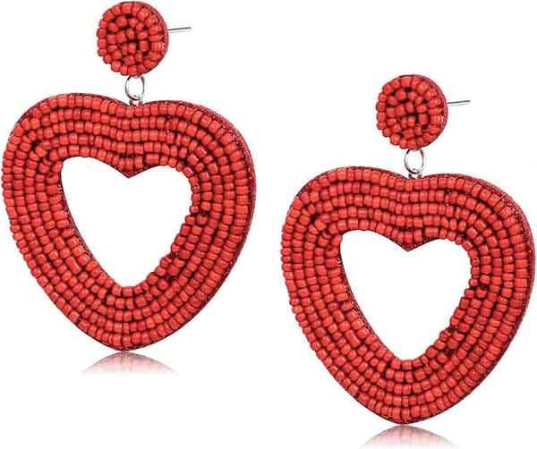 Hjerteøreringe til kvinder, røde hjerteøreringe, hjertecreoler, guld hjerteøreringe, dinglende hjerteøreringe, hjerteøreringe med stift til kvinder, Valentinsdag 31-pärlor-röd