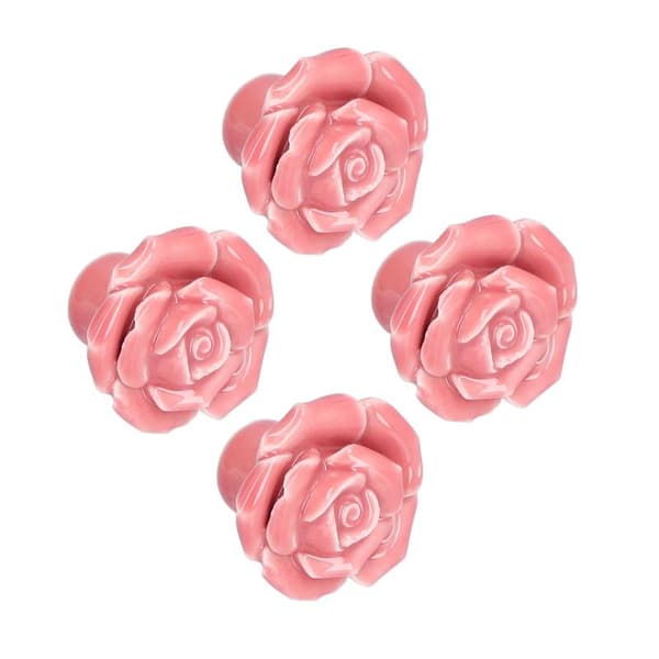 4-pack Pink Rose Shaped Handles Modern Ceramic Cabinet Knobs for Living Room Bedroom
