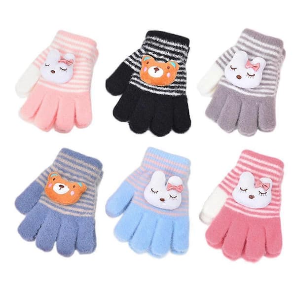 Barn Tecknade Handskar Vinter Tjock Varm Pojke Flicka Finger Utomhus; Vantar D49C Dark Blue One size