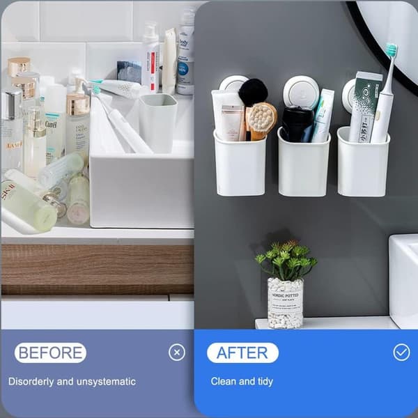 1-pack White Powerful Suction Cup Toothbrush Holder, Removable Drill-Free Wall Shower Holder for Toothbrush, Toothpaste, Razor, Self-Draining Suction Cup