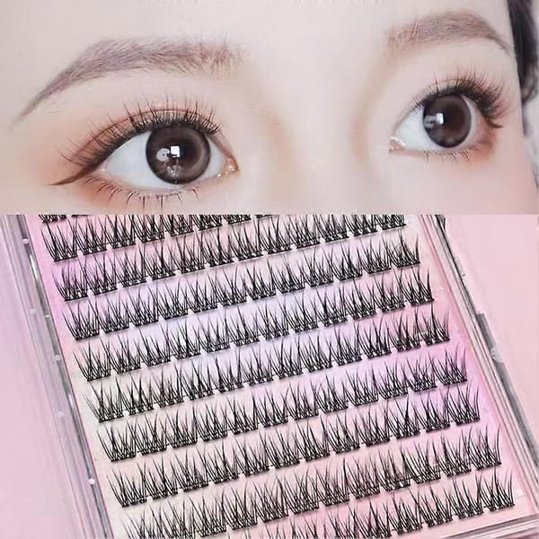 Glue-free false eyelashes with fishtail design, natural single cluster lashes NEW 1set