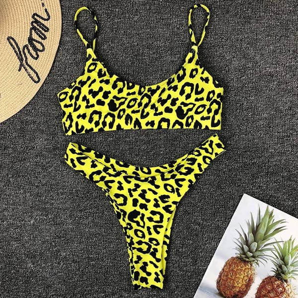 Leopard Bikini Sett for Kvinner, Bandeau-Bikini med Stropper, Badedrakt Grønn Green S