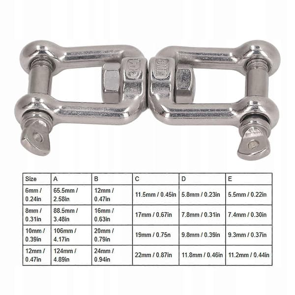 8 mm svingbar sjakkel - sjakkel i rustfritt stål 304