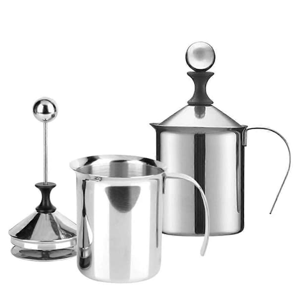 Mælkeskummer i rustfrit stål med dobbelt net, mælkeskummer, manuel mælke- og kaffeskummer til latte
