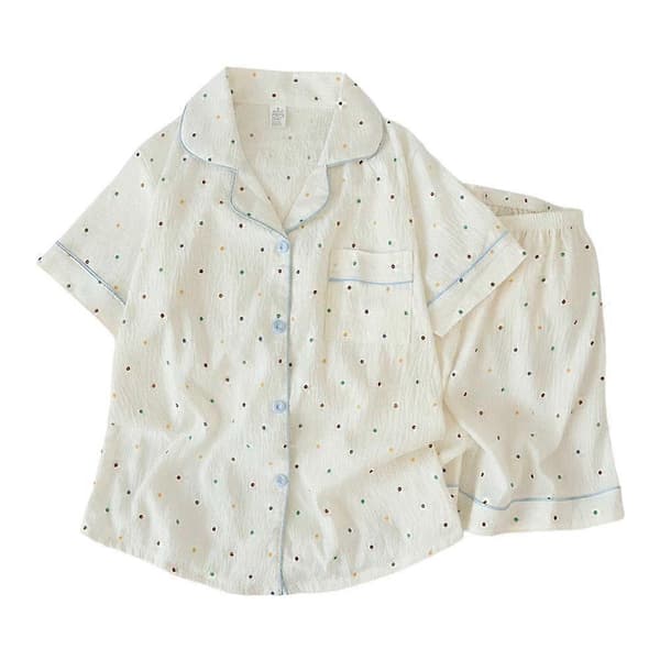 Cloud Cotton Pyjamassæt - Knap-op-top Elastik i taljen til kvinder - Sommer White L