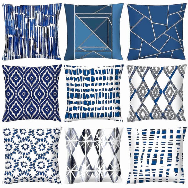 Blått geometrisk trykt putetrekk til sofa og stol 9
