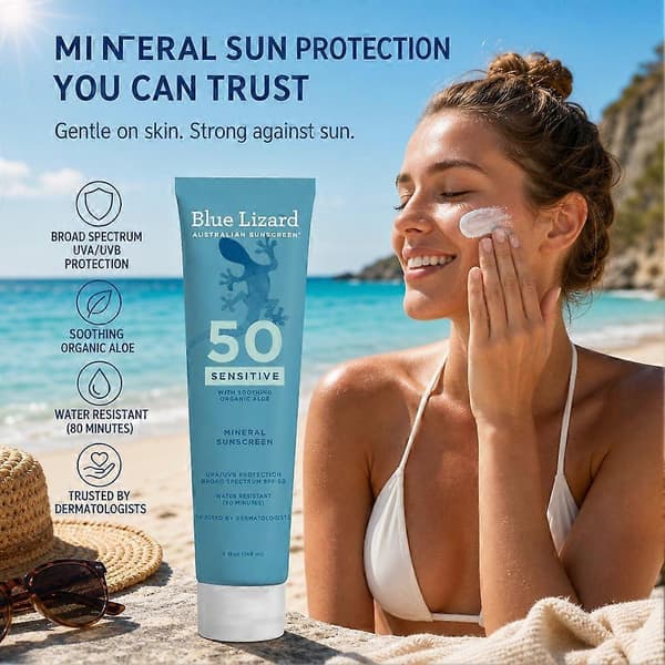 Blue Lizard Australian Sunscreen, Sensitive Mineral Sunscreen SPF50-89ML 148ml