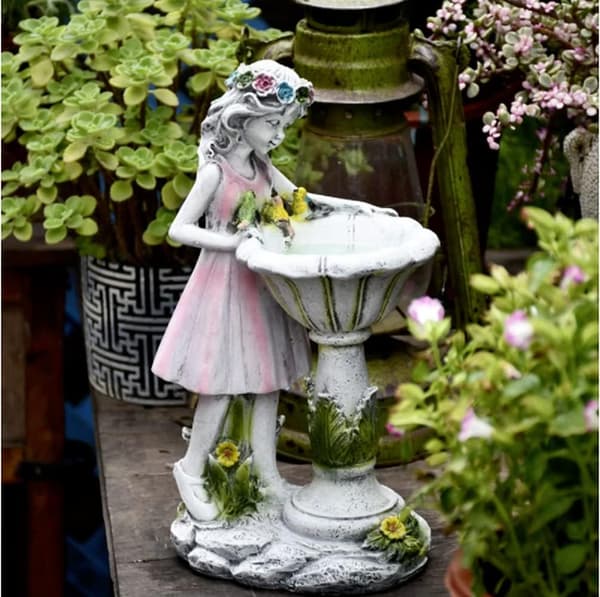 Solcellelykt Hagedekorasjon Fe Engel Harpiks Figur Statue Skulptur Dekor