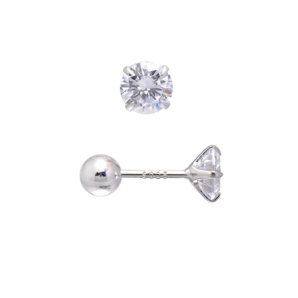 5MM Cubic Zirconia Stud Skruebakside Sterling Sølv Øredobber for Kvinner, Diamanthvit