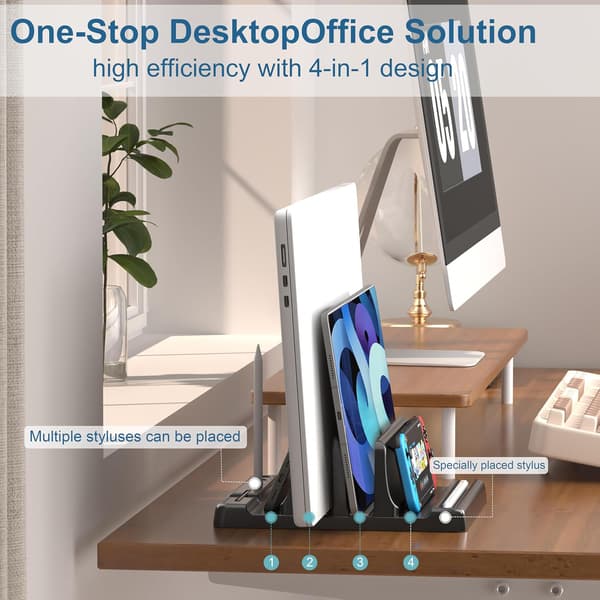 Lodret laptopstativ, justerbart 4-i-1 ABS