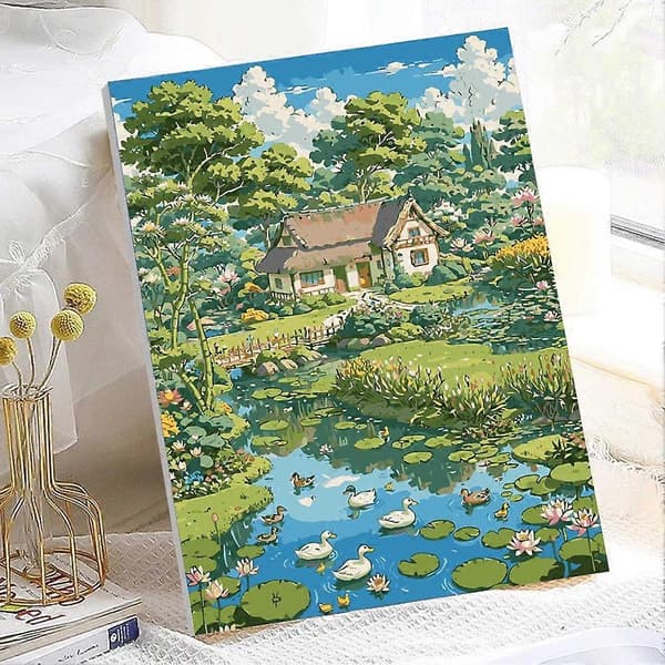 Mal efter tal-sæt 30x40cm Blomsterlandskab Akryl til Vægdekoration E 30x40