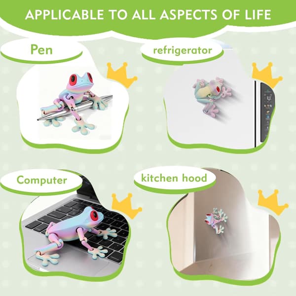 3D-printad ledad grodmagnet, rörlig led kylskåpsdekor, färgglad 2-pack