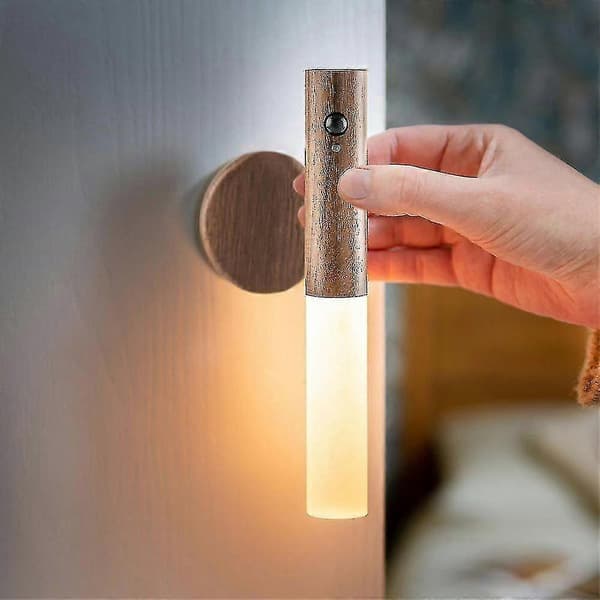 Trådløs bevegelsessensor Smart LED-lys Magnetisk base USB-lading Bordlampe S07 Walnut