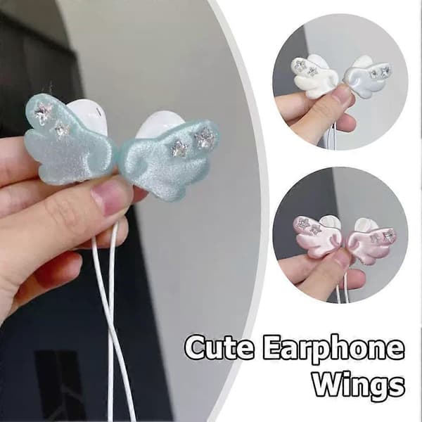 Englevinge øretelefontilbehør for kablede ørepropper, klipsdekorasjon med glitrende stjerner Blue 2pcs