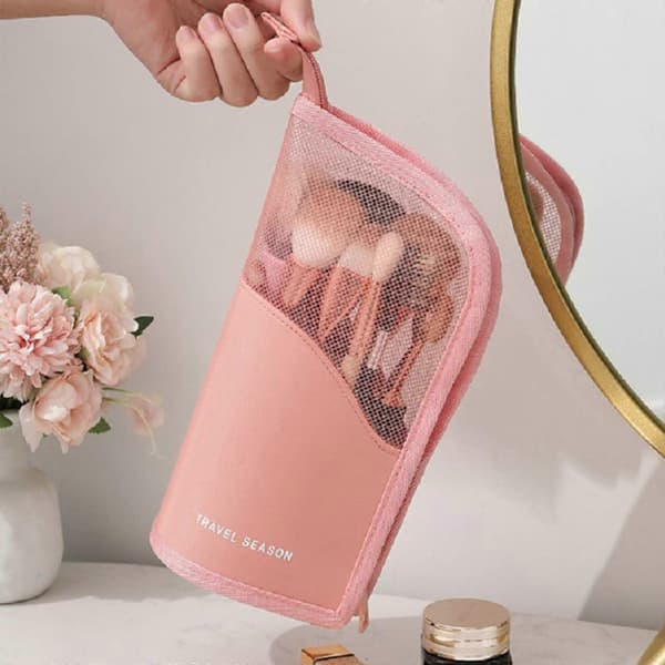 Makeupbørstetaske Halvklar Stående Lynlåspung (Pink)