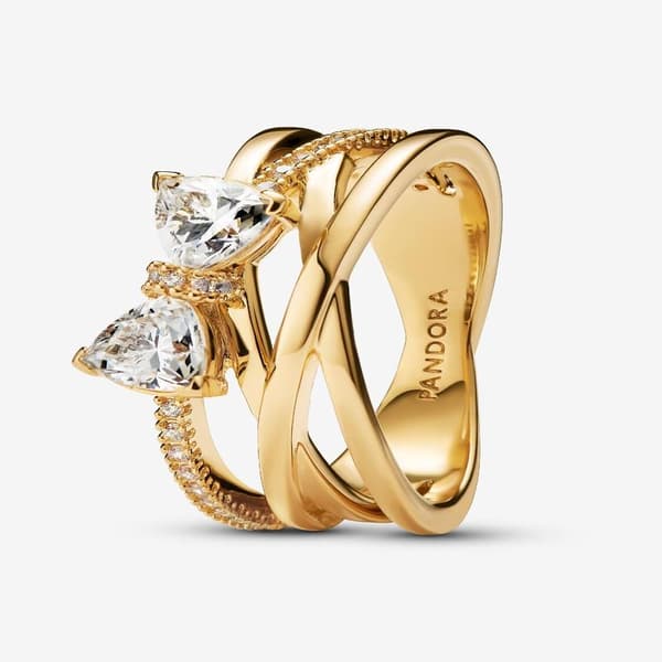 Pandora - Kimalteleva rusetti & crossover-sormus - 14k kullattu Circumference: 56mm