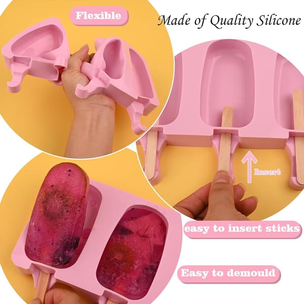 Sæt med ispindeforme i silikone, 2 stk. isforme (standardstørrelse/pink) | med 50 træpinde til cake pops, ispinde,