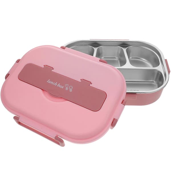 Bento-boks i rustfritt stål med rom for matoppbevaring, rosa bento-holder