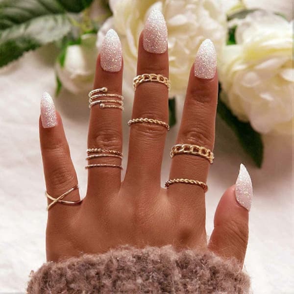 Boho Knoke Ringer Sett Gull Stablebare Fingerringer Midi Størrelse Knoke Ringer Håndtilbehør for Kvinner og Jenter 8 STK - guld