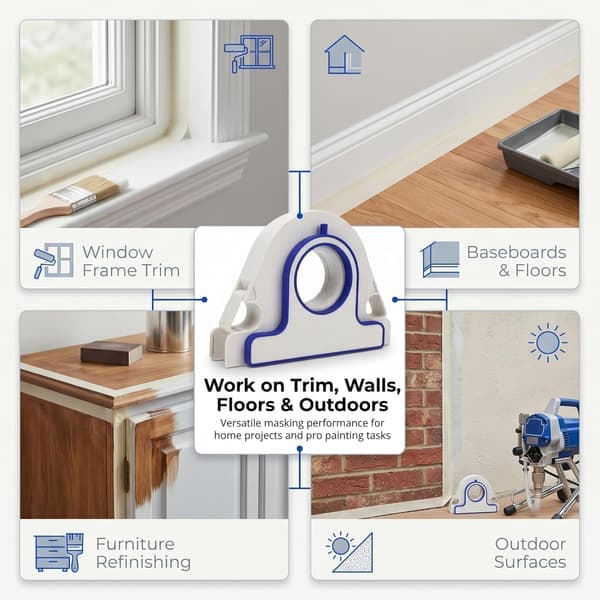 Masking Master Paint Tape Applicator, a precision tool for one-step paint tape application, suitable for baseboards, windows, and doors