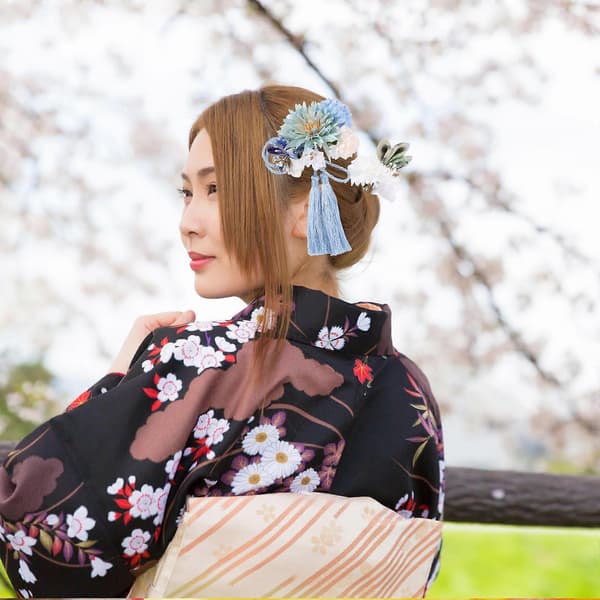 Bryllupshårkamme Blå Blomst Kvast Design Japansk Stil 2 Stk.