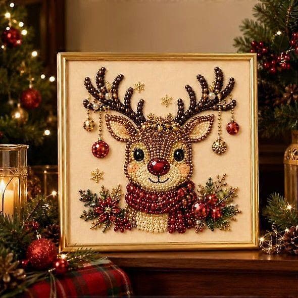 DIY Juleperle Diamantmaleri Kunstsett med Ramme 20*20cm Deer