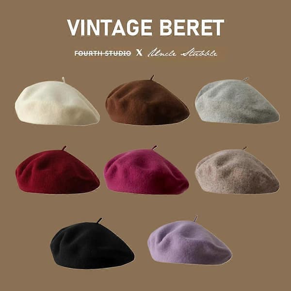 Mode Klassisk Vintage Fransk Stil Blød Uld Polyester Vinterhat Varm N1K4 Red 1pcs