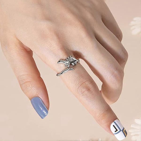 1 stk legering dinosaur design ring åpning dyr ring stilig finger tilbehør 2X2cm Silver