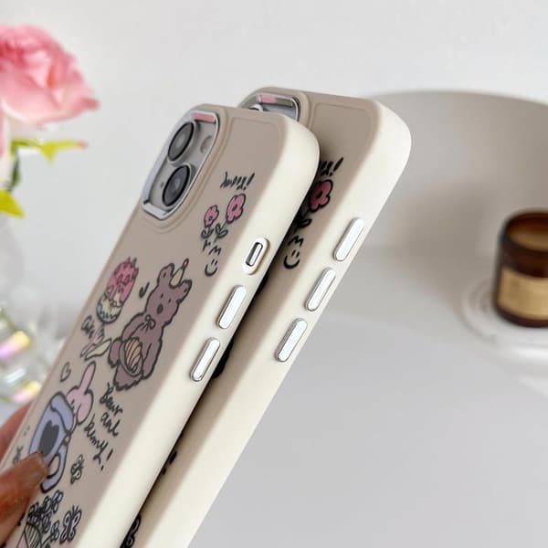 Cute Cartoon Bear Rabbit Cake Flower Pot Soft Phone Case Compatible with iPhone Case (White, for iPhone 16 Pro Max)
