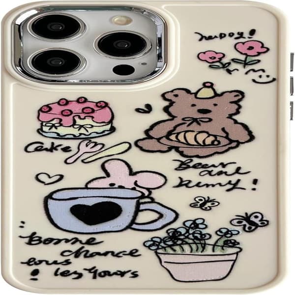 Cute Cartoon Bear Rabbit Cake Flower Pot Soft Phone Case Compatible with iPhone Case (White, for iPhone 16 Pro Max)