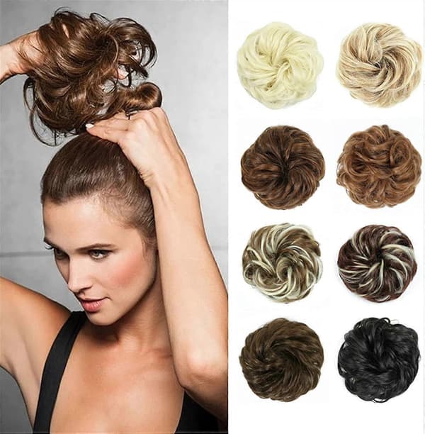 Hårknute-forlengelse, rotete chignon-hårdel for kvinner, brun 28H613, umiddelbart volum, elastisk passform