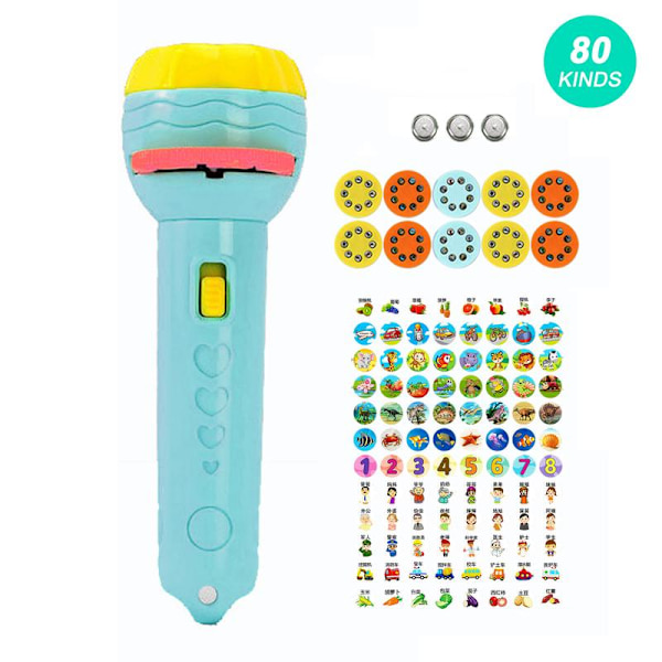 Kids Projector Flashlight with Various Animal Patterns, Early Educational Science Projector, Luminous Toy Blue (80 Patterns)