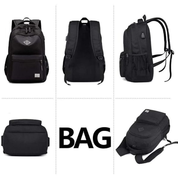 Black Waterproof School Backpack - Compatible with Various Brands