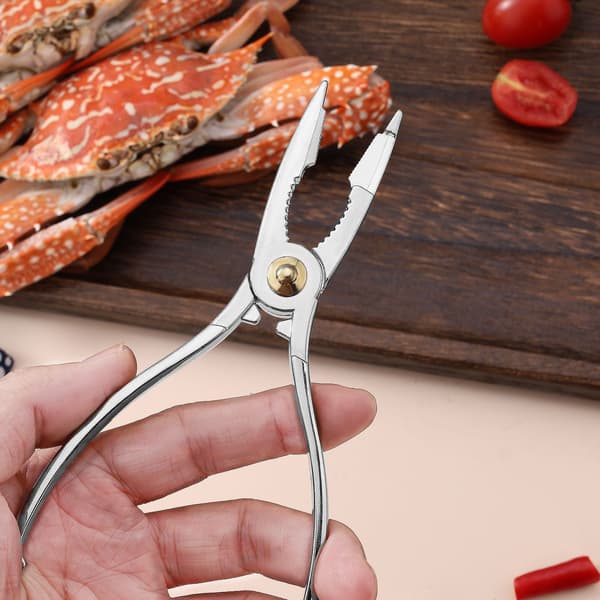 Krabbebestik og -tang i rustfrit stål, et todelt sæt til at spise krabber.