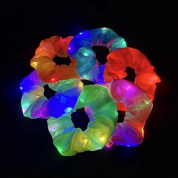 Dww-LED lysende scrunchie 6 stykker lysende elastiske hårbånd, lysende hårelastikker til hestehaler til neon Halloween jul fødselsdag nytår