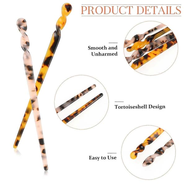 4 Stykker Hårpinde til Kvinder, Acetat Hårpinde med Leopardprint til Knold Skildpaddeskjold Hårnål Hårpinde Hårstyling Tilbehør