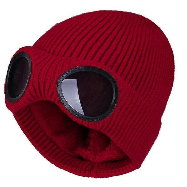 Unisex Varm Vintermössa Stickad Ull Tjock Mössa Glasögonmössa Wine red