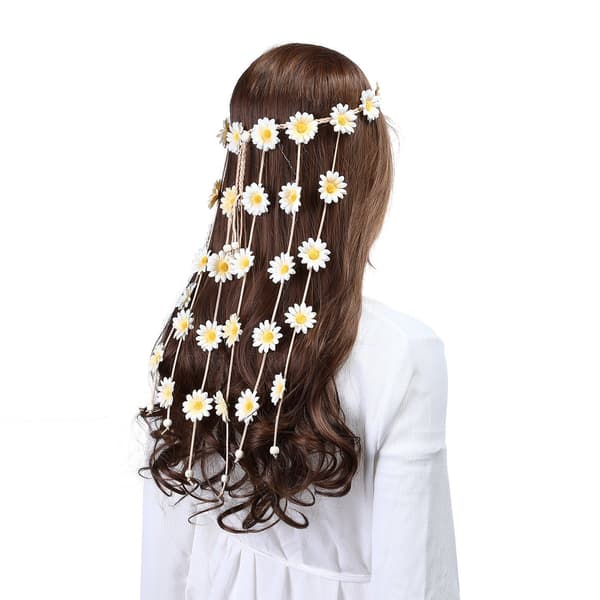 Blomsterkrans - Solsikker Perler Justerbart Blomsterhodeplagg Hårtilbehør Beige