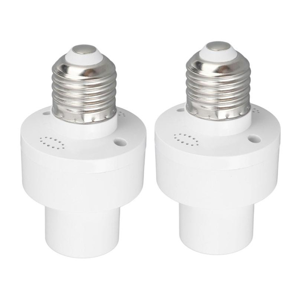 2 Pcs Smart Light Bulb Socket Wireless Voice Control E27 Screw Port 100V-250V White