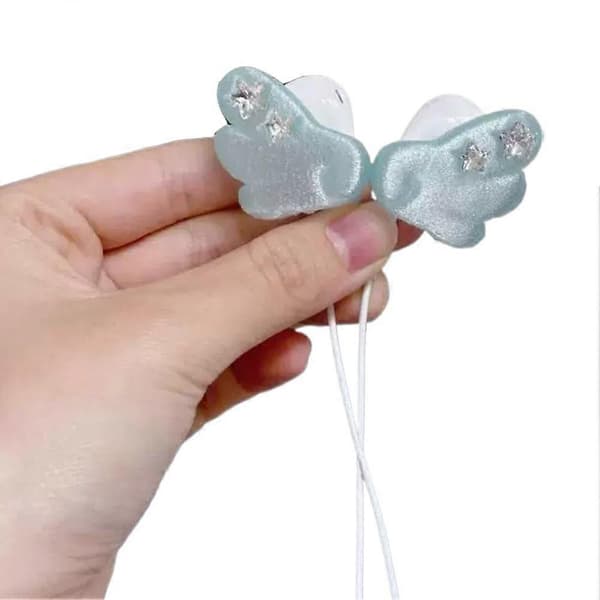 Englevinge øretelefontilbehør for kablede ørepropper, klipsdekorasjon med glitrende stjerner Blue 2pcs