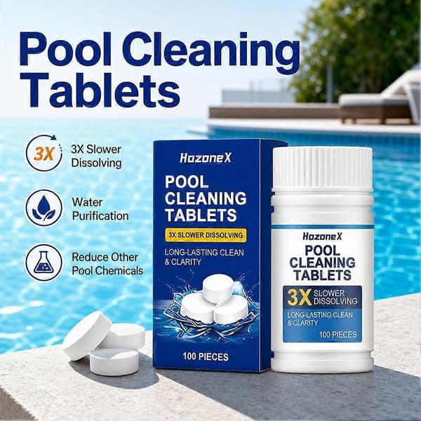 Poolrensetabletter 100 stk. Langsomt opløselige UV-stabiliserede til pools