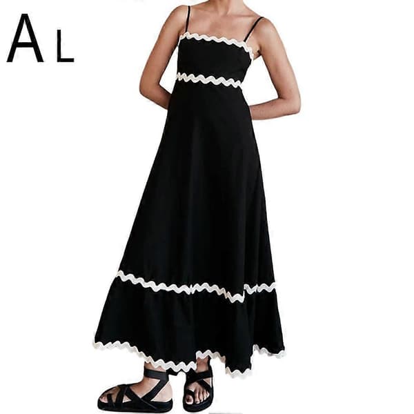 Boho slipkjole 2024 Sommer Spaghetti Stropper Ærmeløs Rygløs Sommerkjole blue M