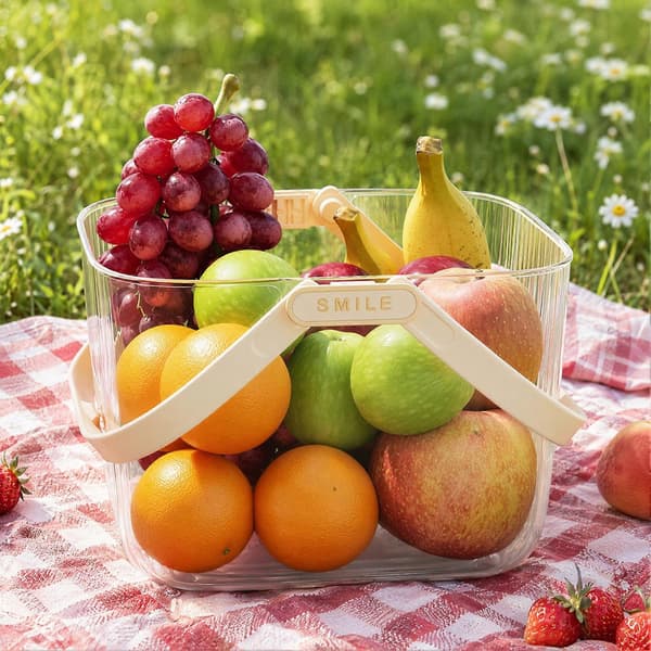 Stor Transparent Picknickkorg - Bärbar Förvaring för Camping & Hem Mjölkaktig vit