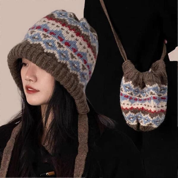 Stickad mössa Dam Retro Vinter Balaklava Mössa; W9X4 Beige One size