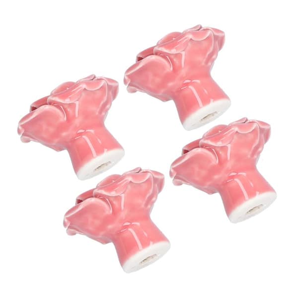 4-pack Pink Rose Shaped Handles Modern Ceramic Cabinet Knobs for Living Room Bedroom