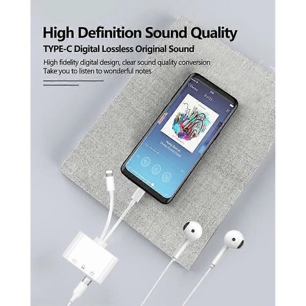 Til Apple Interfaceg/Type C til USB 3.0/3.5mm/Type C OTG Adapter 3.5mm Audio Jack Splitter til iPhone/iPad med opladning White