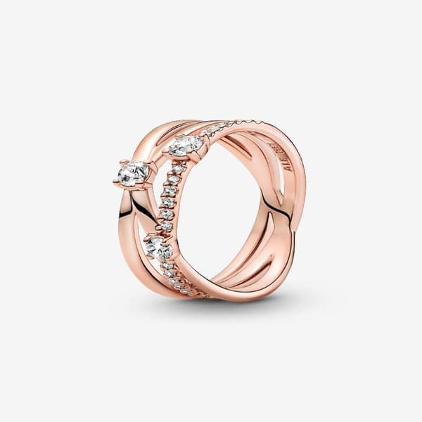Pandora - Glitrende Ring med Trippelbånd - 14k rosaguldplettering Circumference: 52mm